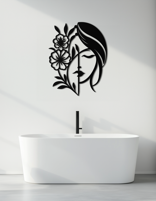 Load image into Gallery viewer, Woman with Flower Metal Wall Art – Elegant Female Silhouette Steel Decor- KAF385
