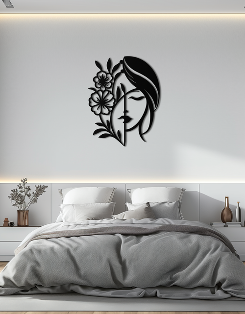 Load image into Gallery viewer, Woman with Flower Metal Wall Art – Elegant Female Silhouette Steel Decor- KAF385
