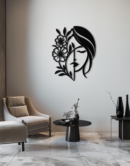 Load image into Gallery viewer, Woman with Flower Metal Wall Art – Elegant Female Silhouette Steel Decor- KAF385
