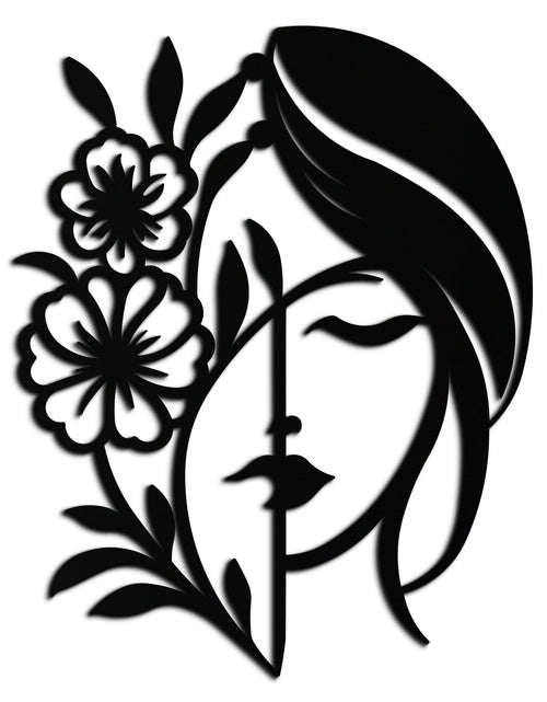 Load image into Gallery viewer, Woman with Flower Metal Wall Art – Elegant Female Silhouette Steel Decor- KAF385
