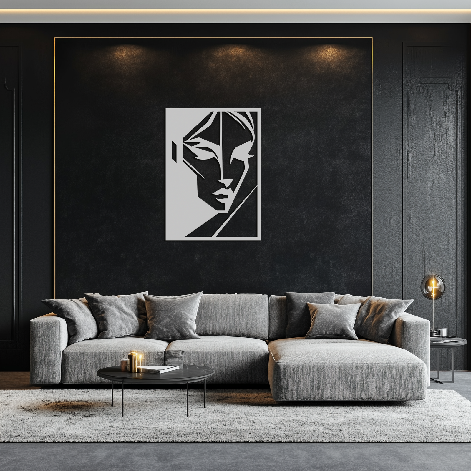 Geometric Woman Silhouette Metal Wall Art – Abstract Female Line Art Decor- KAF386