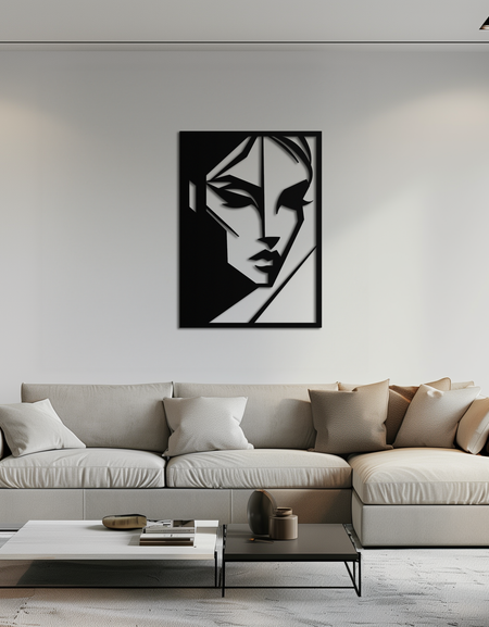 Geometric Woman Silhouette Metal Wall Art – Abstract Female Line Art Decor- KAF386