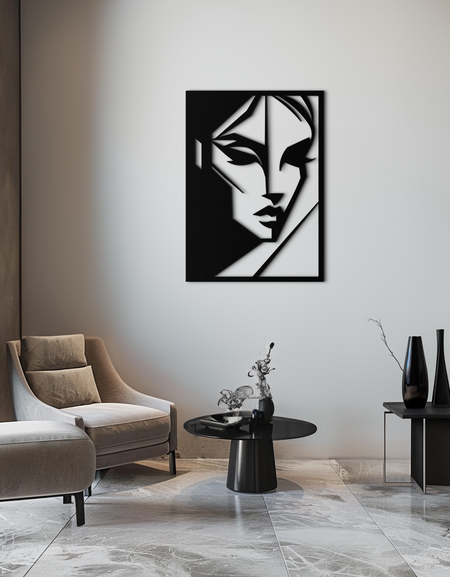 Geometric Woman Silhouette Metal Wall Art – Abstract Female Line Art Decor- KAF386