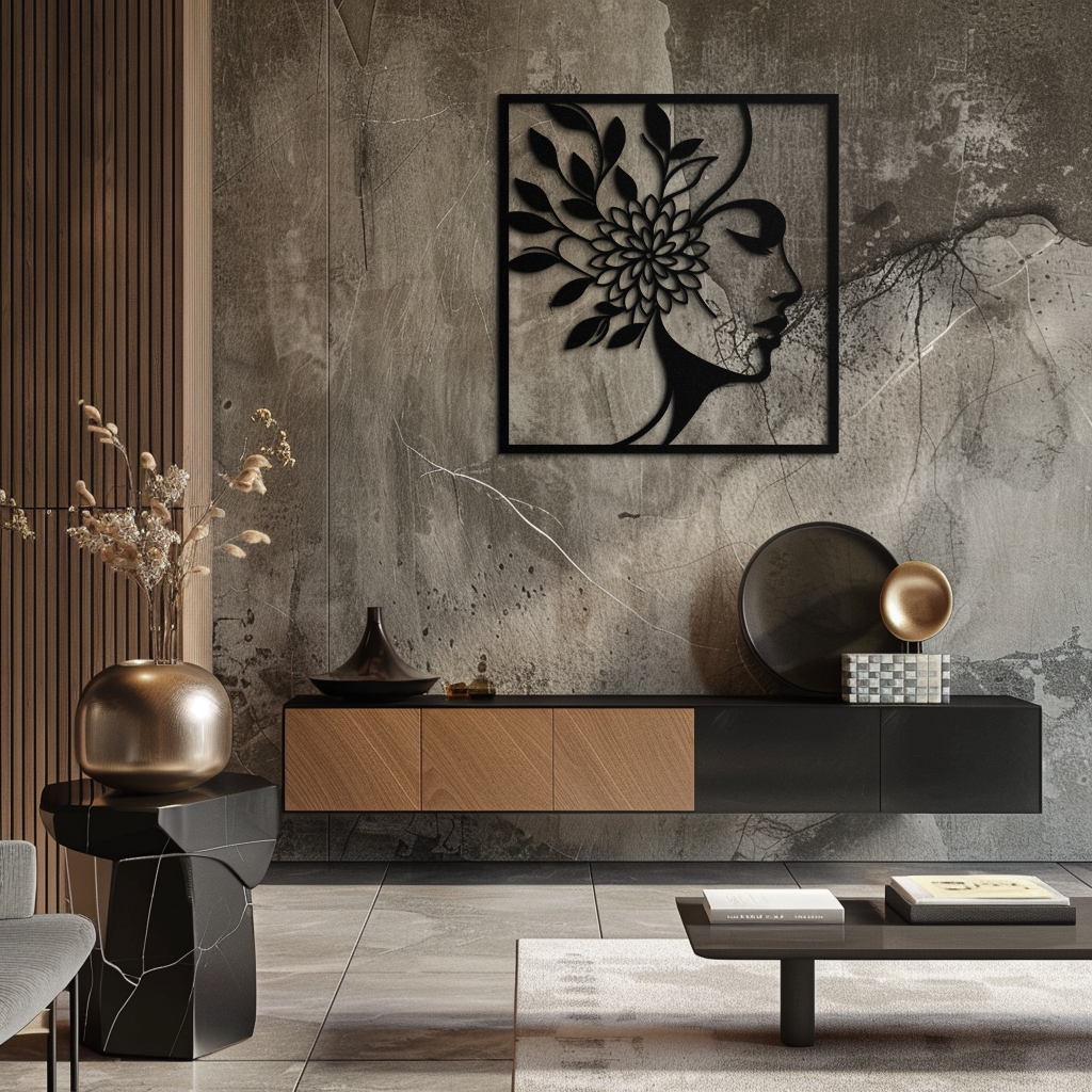 WOMAN WITH FLOWER Metal Wall Art – Modern Silhouette Steel Decor- KAF387