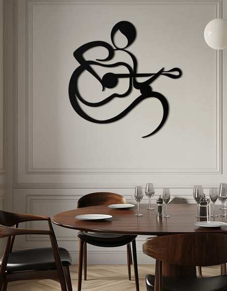 Gitarist Soyut Metal Duvar Sanatı – Minimal Siyah Duvar Dekorasyonu- KAF388