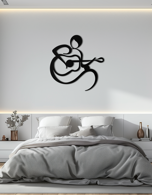 Load image into Gallery viewer, Guitarist Abstract Metal Wall Art – Minimal Black Wall Decoration- KAF388
