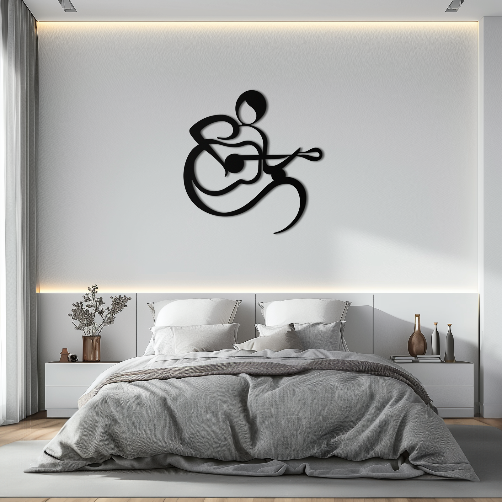 Guitarist Abstract Metal Wall Art – Minimal Black Wall Decoration- KAF388