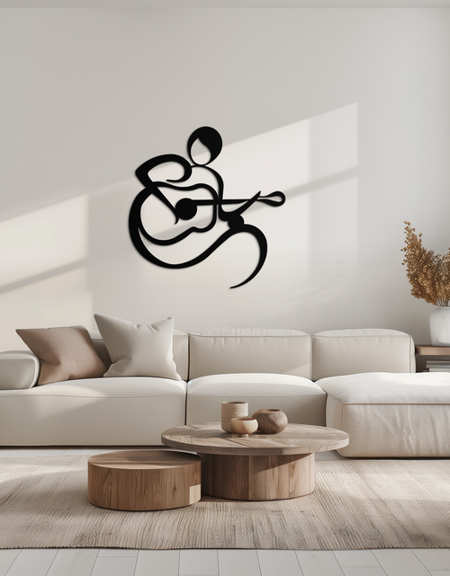 Load image into Gallery viewer, Guitarist Abstract Metal Wall Art – Minimal Black Wall Decoration- KAF388
