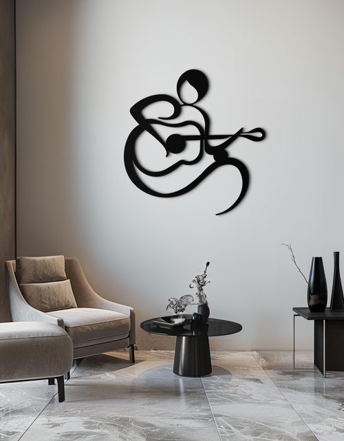 Load image into Gallery viewer, Guitarist Abstract Metal Wall Art – Minimal Black Wall Decoration- KAF388
