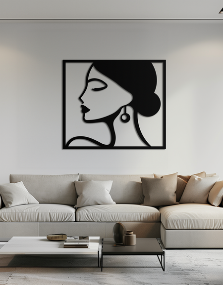 Female Silhouette Metal Wall Art – Elegant Modern Black Abstract Home Decor- KAF389
