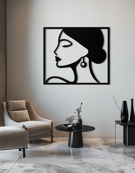 Female Silhouette Metal Wall Art – Elegant Modern Black Abstract Home Decor- KAF389