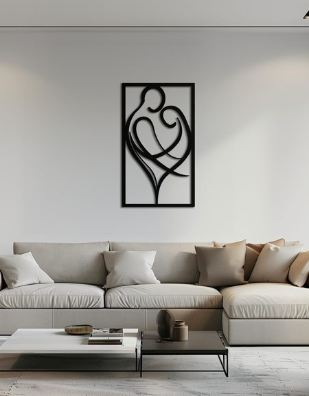 Hugging Couple Metal Wall Art – Romantic Modern Silhouette Home Decor for Bedroom or Living Room- KAF390
