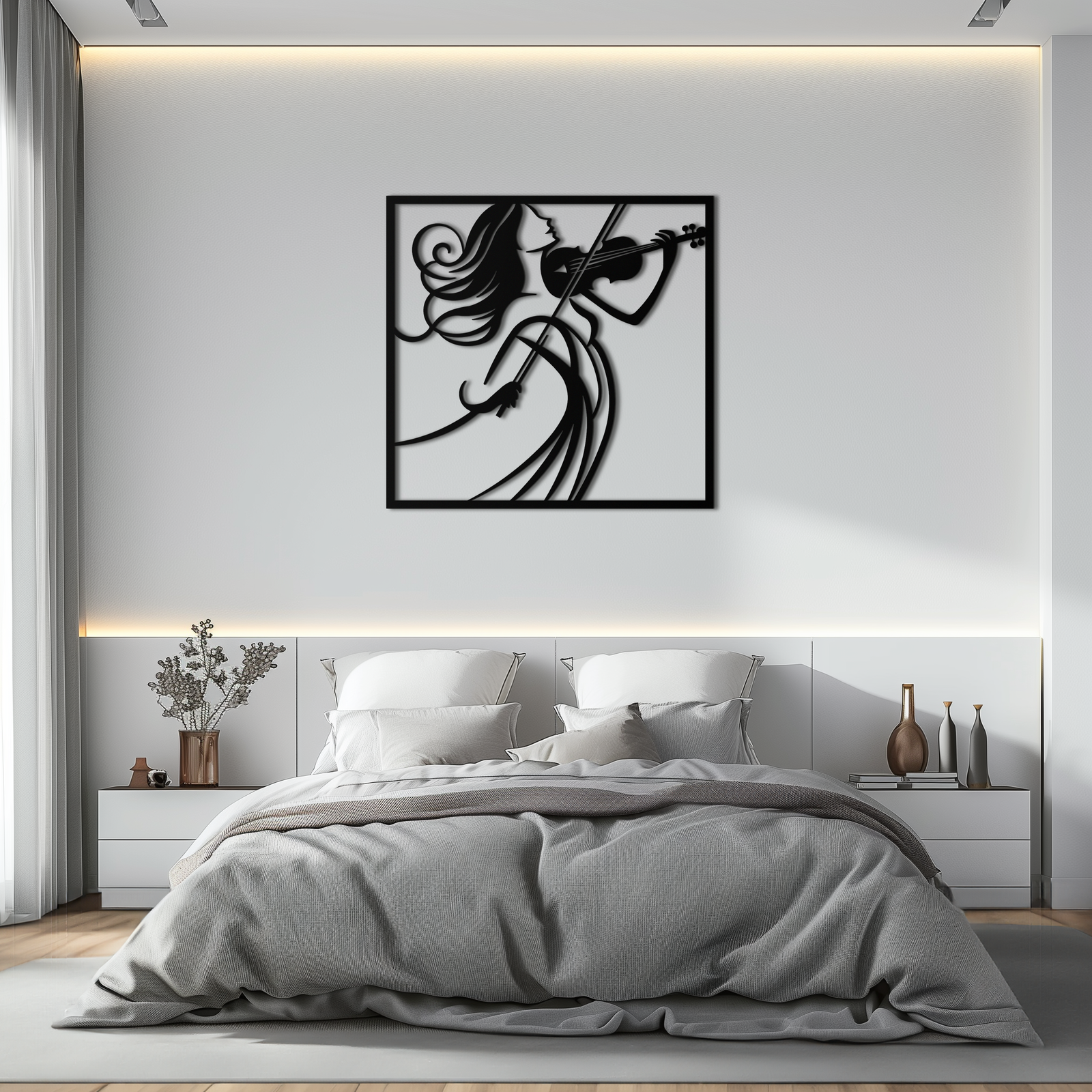 Woman Violinist Metal Wall Art – Modern Musician Silhouette Decor for Music Lovers- KAF391