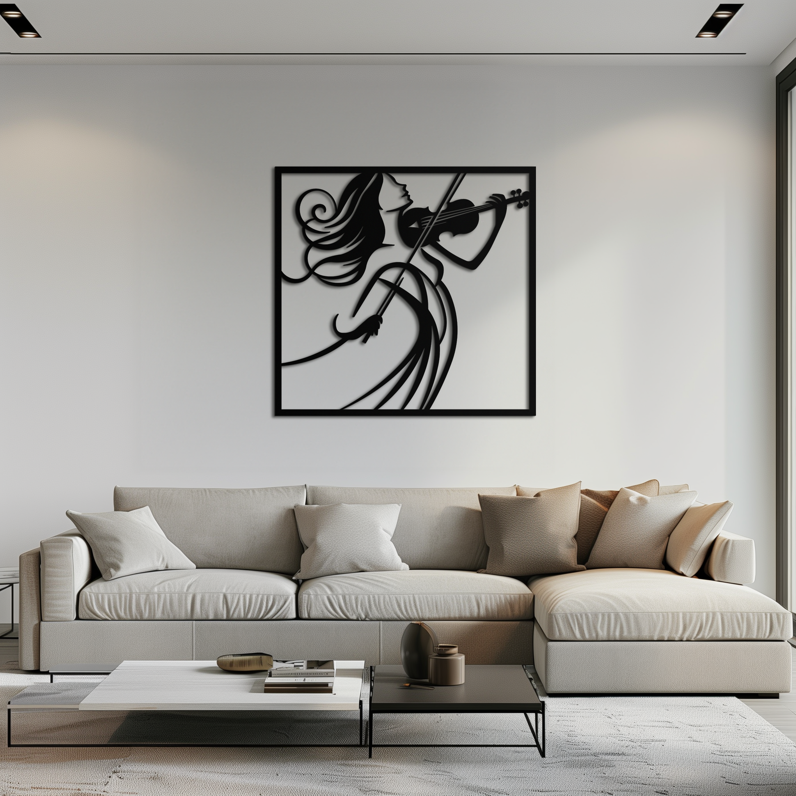 Woman Violinist Metal Wall Art – Modern Musician Silhouette Decor for Music Lovers- KAF391