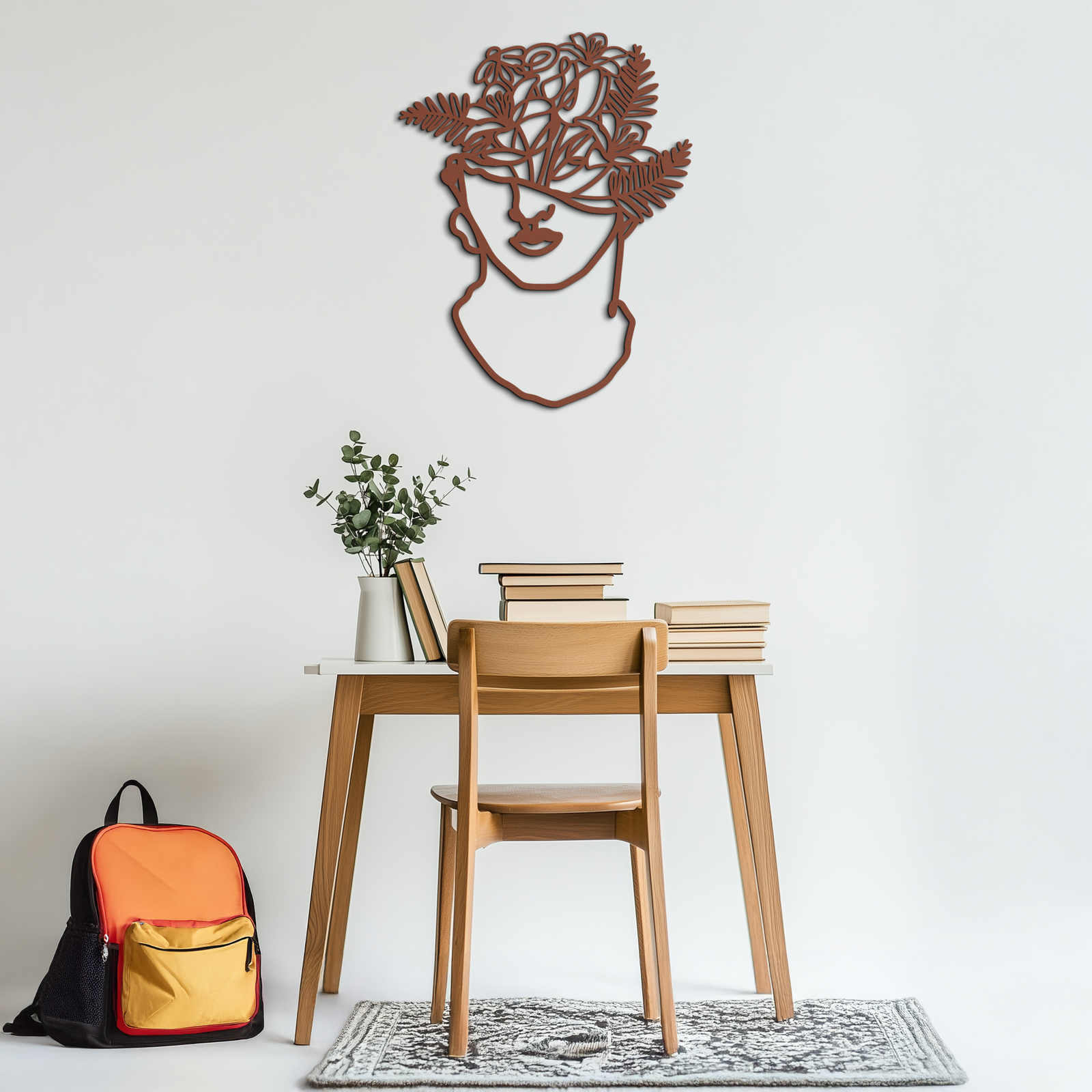 Floral Greek Statue Line Art – Modern Abstract Face Metal Wall Decor- KAF394