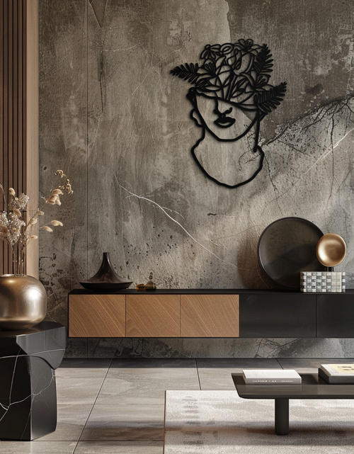 Load image into Gallery viewer, Floral Greek Statue Line Art – Modern Abstract Face Metal Wall Decor- KAF394
