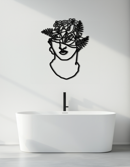 Floral Greek Statue Line Art – Modern Abstract Face Metal Wall Decor- KAF394