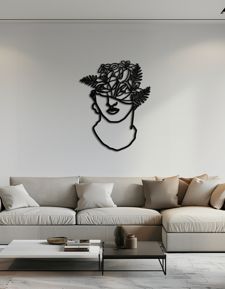 Floral Greek Statue Line Art – Modern Abstract Face Metal Wall Decor- KAF394