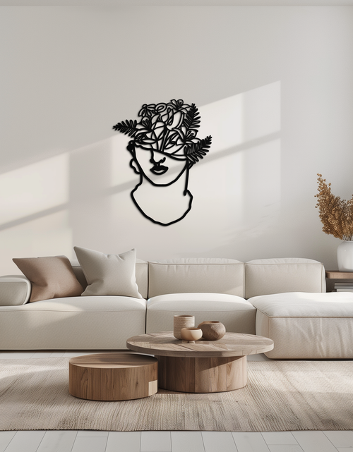 Load image into Gallery viewer, Floral Greek Statue Line Art – Modern Abstract Face Metal Wall Decor- KAF394
