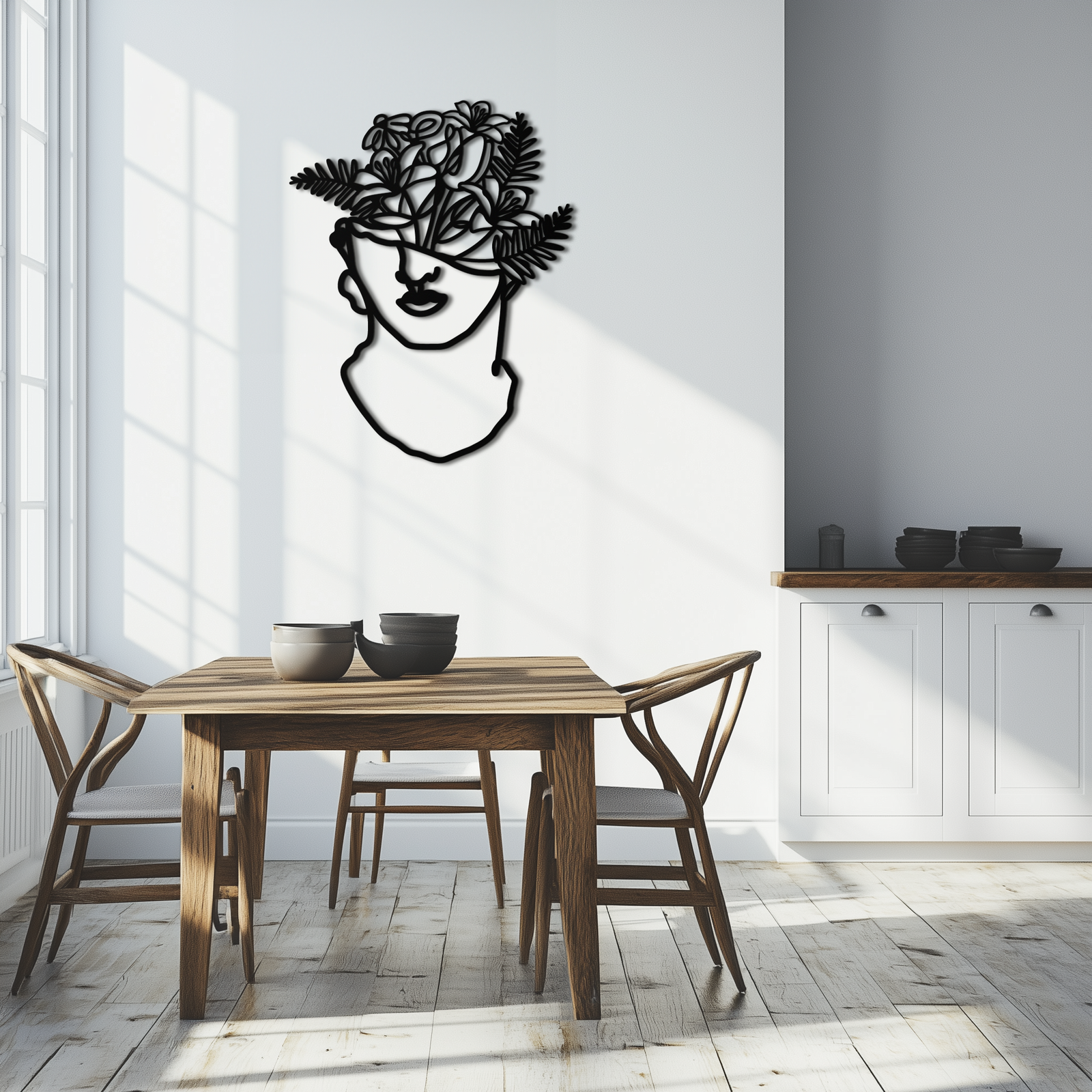 Floral Greek Statue Line Art – Modern Abstract Face Metal Wall Decor- KAF394