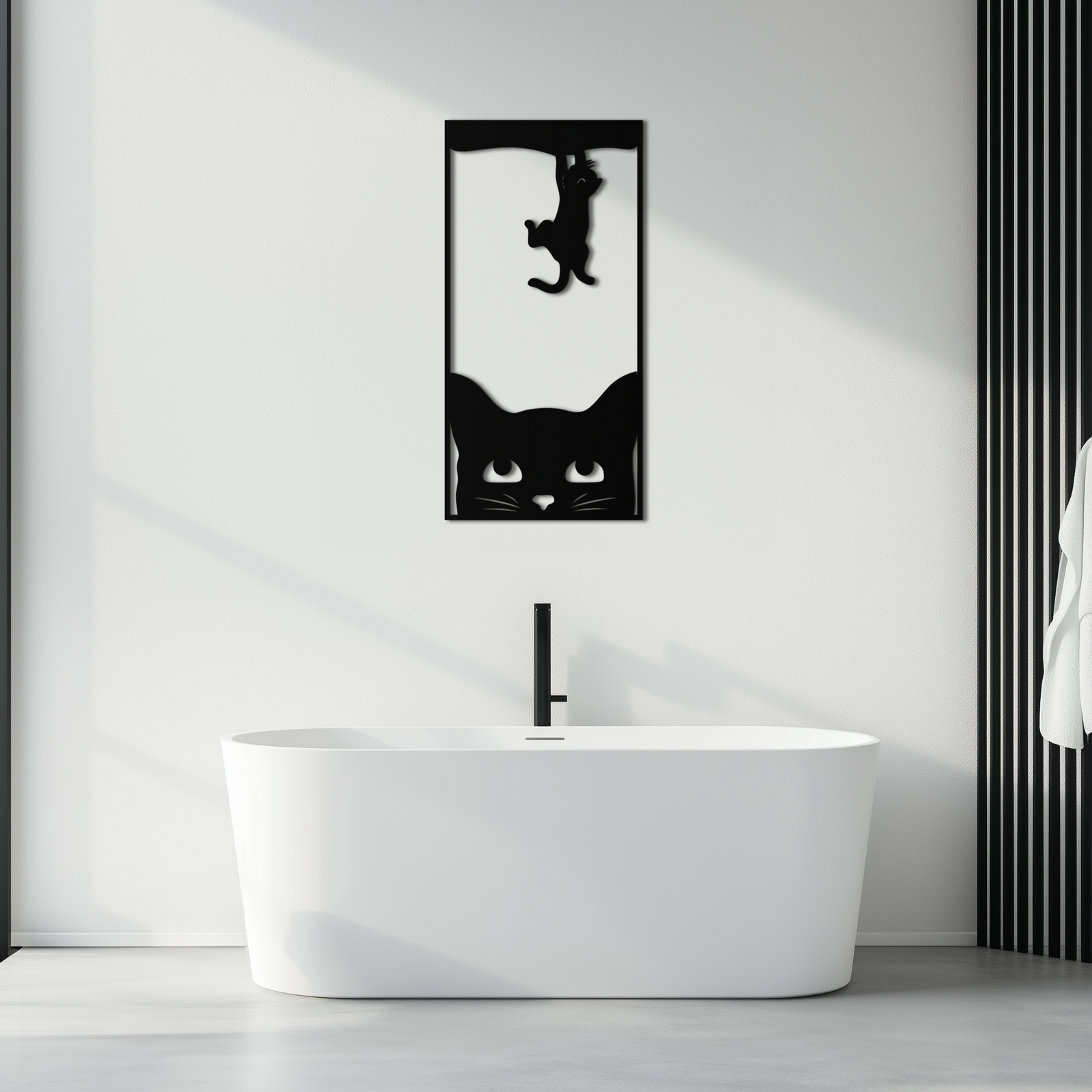Cute Cat and Kitten Metal Wall Art – Playful Hanging Cat Silhouette Steel Decor for Pet Lovers and Home Interiors- KAF407