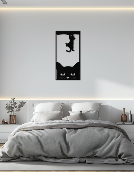 Cute Cat and Kitten Metal Wall Art – Playful Hanging Cat Silhouette Steel Decor for Pet Lovers and Home Interiors- KAF407
