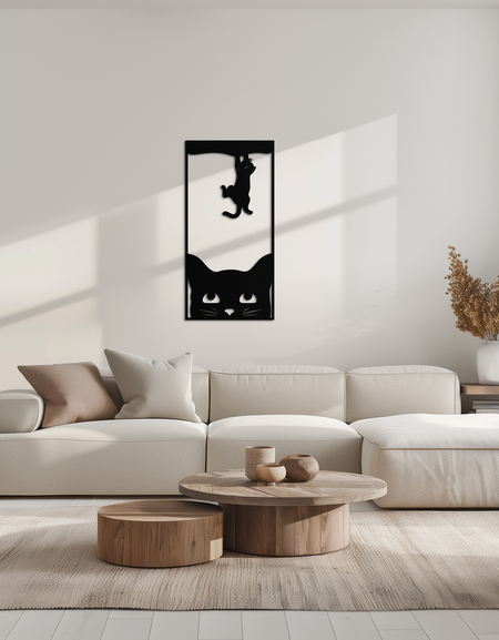 Cute Cat and Kitten Metal Wall Art – Playful Hanging Cat Silhouette Steel Decor for Pet Lovers and Home Interiors- KAF407