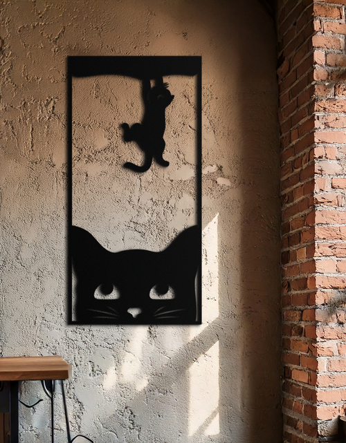Load image into Gallery viewer, Cute Cat and Kitten Metal Wall Art – Playful Hanging Cat Silhouette Steel Decor for Pet Lovers and Home Interiors- KAF407
