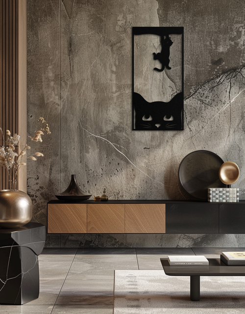 Load image into Gallery viewer, Cute Cat and Kitten Metal Wall Art – Playful Hanging Cat Silhouette Steel Decor for Pet Lovers and Home Interiors- KAF407
