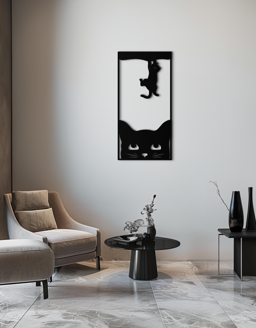 Load image into Gallery viewer, Cute Cat and Kitten Metal Wall Art – Playful Hanging Cat Silhouette Steel Decor for Pet Lovers and Home Interiors- KAF407
