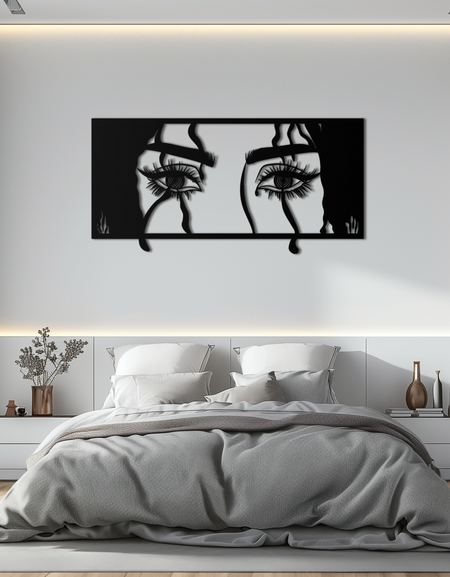Gizemli Kadın Gözleri Metal Duvar Sanatı – Modern Şık İç Mekanlar İçin Siyah Çelik Kadınsı Siluet Dekoru- KAF408