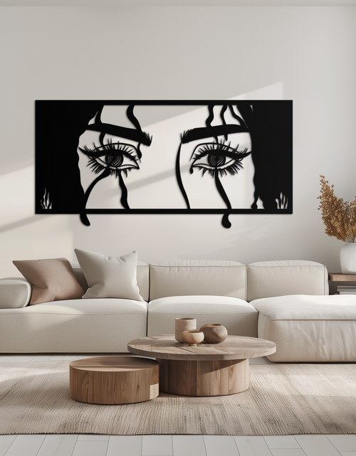 Load image into Gallery viewer, Mysterious Woman Eyes Metal Wall Art – Black Steel Feminine Silhouette Decor for Modern Stylish Interiors- KAF408
