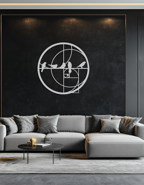 Resmi Galeri görüntüleyicisine yükleyin, Altın Oran Kuşları Metal Duvar Sanatı – Fibonacci Spiral ve Kuş Silüeti Siyah Çelik Dekor Modern İç Mekanlar İçin - KAF410
