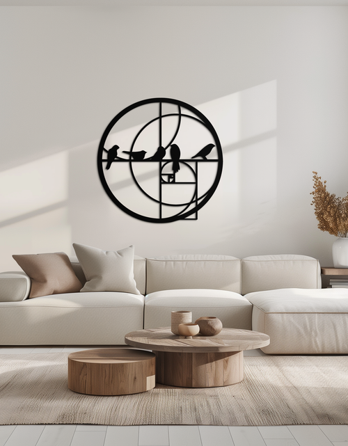 Resmi Galeri görüntüleyicisine yükleyin, Altın Oran Kuşları Metal Duvar Sanatı – Fibonacci Spiral ve Kuş Silüeti Siyah Çelik Dekor Modern İç Mekanlar İçin - KAF410
