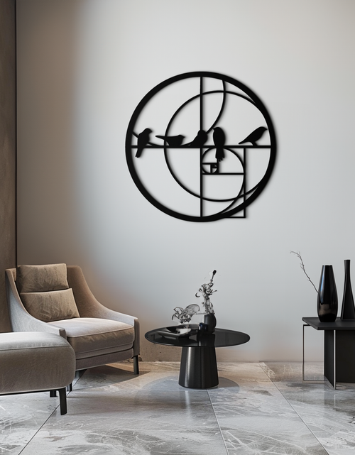 Resmi Galeri görüntüleyicisine yükleyin, Altın Oran Kuşları Metal Duvar Sanatı – Fibonacci Spiral ve Kuş Silüeti Siyah Çelik Dekor Modern İç Mekanlar İçin - KAF410
