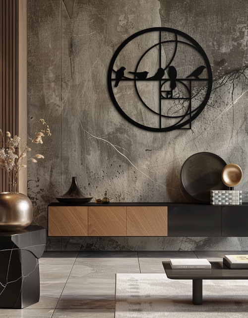 Resmi Galeri görüntüleyicisine yükleyin, Altın Oran Kuşları Metal Duvar Sanatı – Fibonacci Spiral ve Kuş Silüeti Siyah Çelik Dekor Modern İç Mekanlar İçin - KAF410
