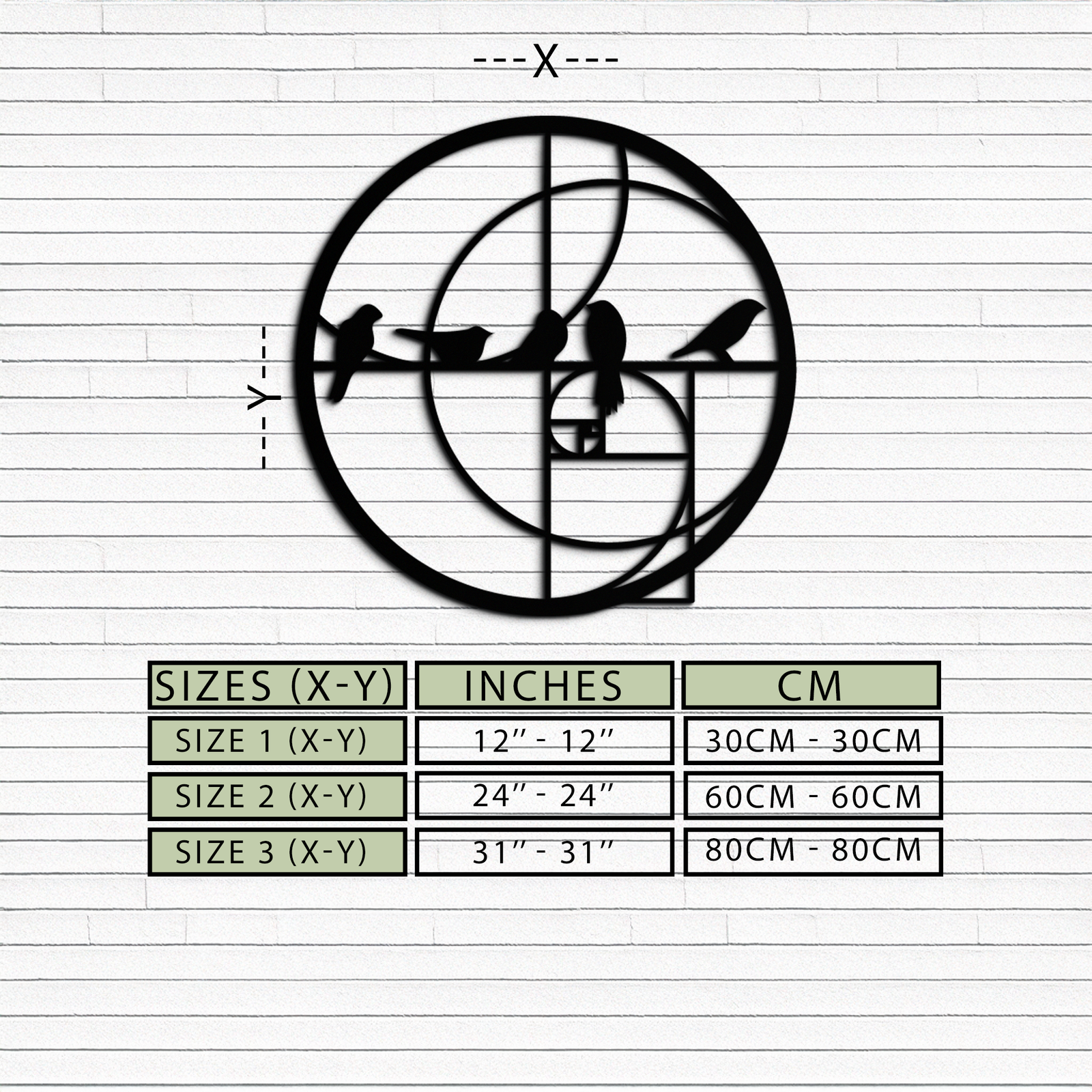 Altın Oran Kuşları Metal Duvar Sanatı – Fibonacci Spiral ve Kuş Silüeti Siyah Çelik Dekor Modern İç Mekanlar İçin - KAF410