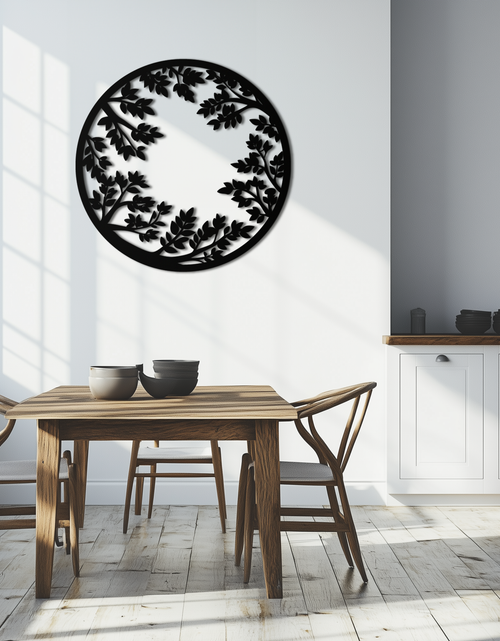Load image into Gallery viewer, Round Leafy Branches Metal Wall Art – Nature Inspired Circular Black Steel Decor for Modern Interior and Garden- KAF411
