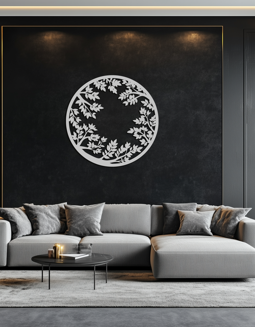 Load image into Gallery viewer, Round Leafy Branches Metal Wall Art – Nature Inspired Circular Black Steel Decor for Modern Interior and Garden- KAF411
