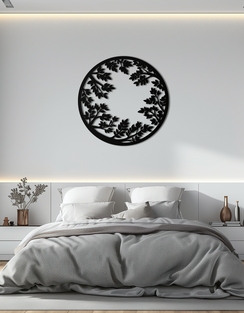 Load image into Gallery viewer, Round Leafy Branches Metal Wall Art – Nature Inspired Circular Black Steel Decor for Modern Interior and Garden- KAF411
