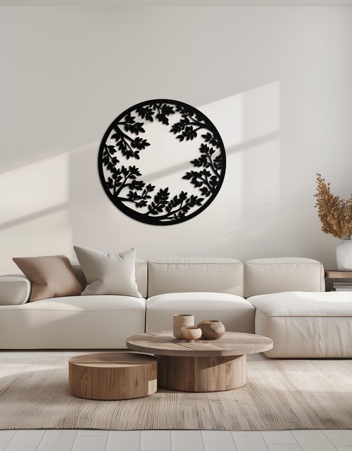 Load image into Gallery viewer, Round Leafy Branches Metal Wall Art – Nature Inspired Circular Black Steel Decor for Modern Interior and Garden- KAF411
