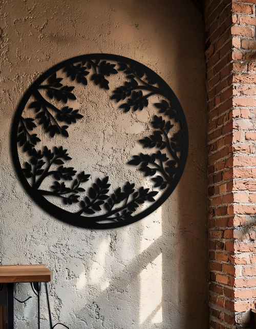 Load image into Gallery viewer, Round Leafy Branches Metal Wall Art – Nature Inspired Circular Black Steel Decor for Modern Interior and Garden- KAF411
