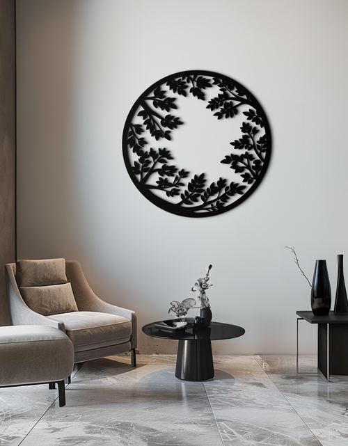 Load image into Gallery viewer, Round Leafy Branches Metal Wall Art – Nature Inspired Circular Black Steel Decor for Modern Interior and Garden- KAF411
