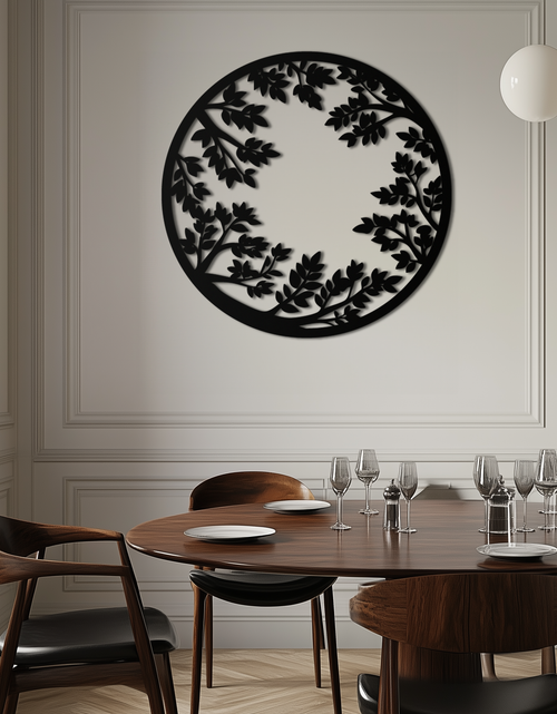 Load image into Gallery viewer, Round Leafy Branches Metal Wall Art – Nature Inspired Circular Black Steel Decor for Modern Interior and Garden- KAF411
