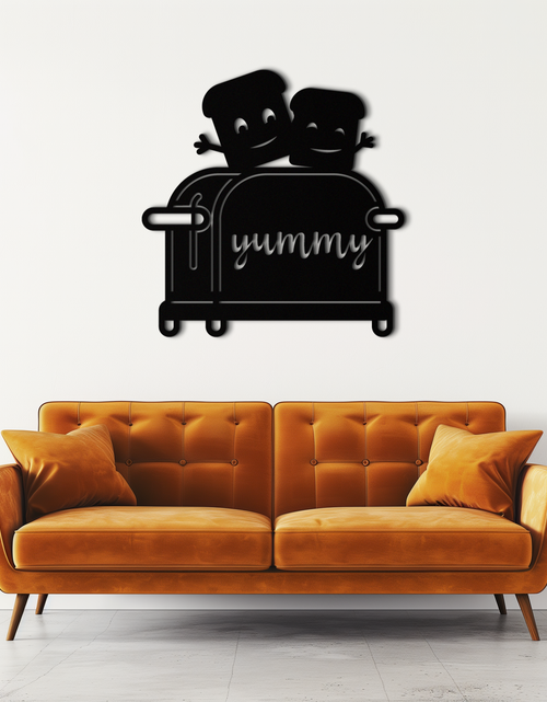 Load image into Gallery viewer, Cute Yummy Toast Metal Wall Art – Playful Kitchen Decor with Smiling Toast Characters on Toaster for Modern Home- KAF412
