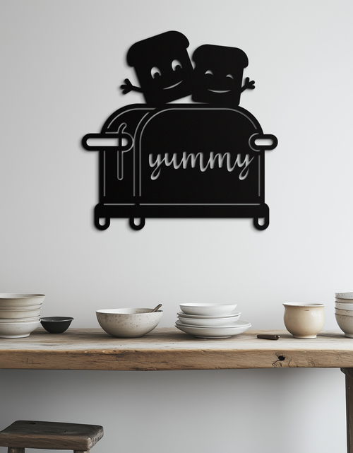 Load image into Gallery viewer, Cute Yummy Toast Metal Wall Art – Playful Kitchen Decor with Smiling Toast Characters on Toaster for Modern Home- KAF412
