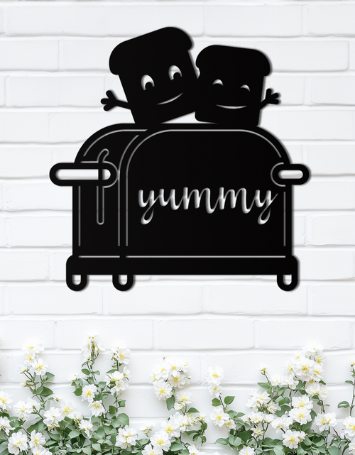 Load image into Gallery viewer, Cute Yummy Toast Metal Wall Art – Playful Kitchen Decor with Smiling Toast Characters on Toaster for Modern Home- KAF412

