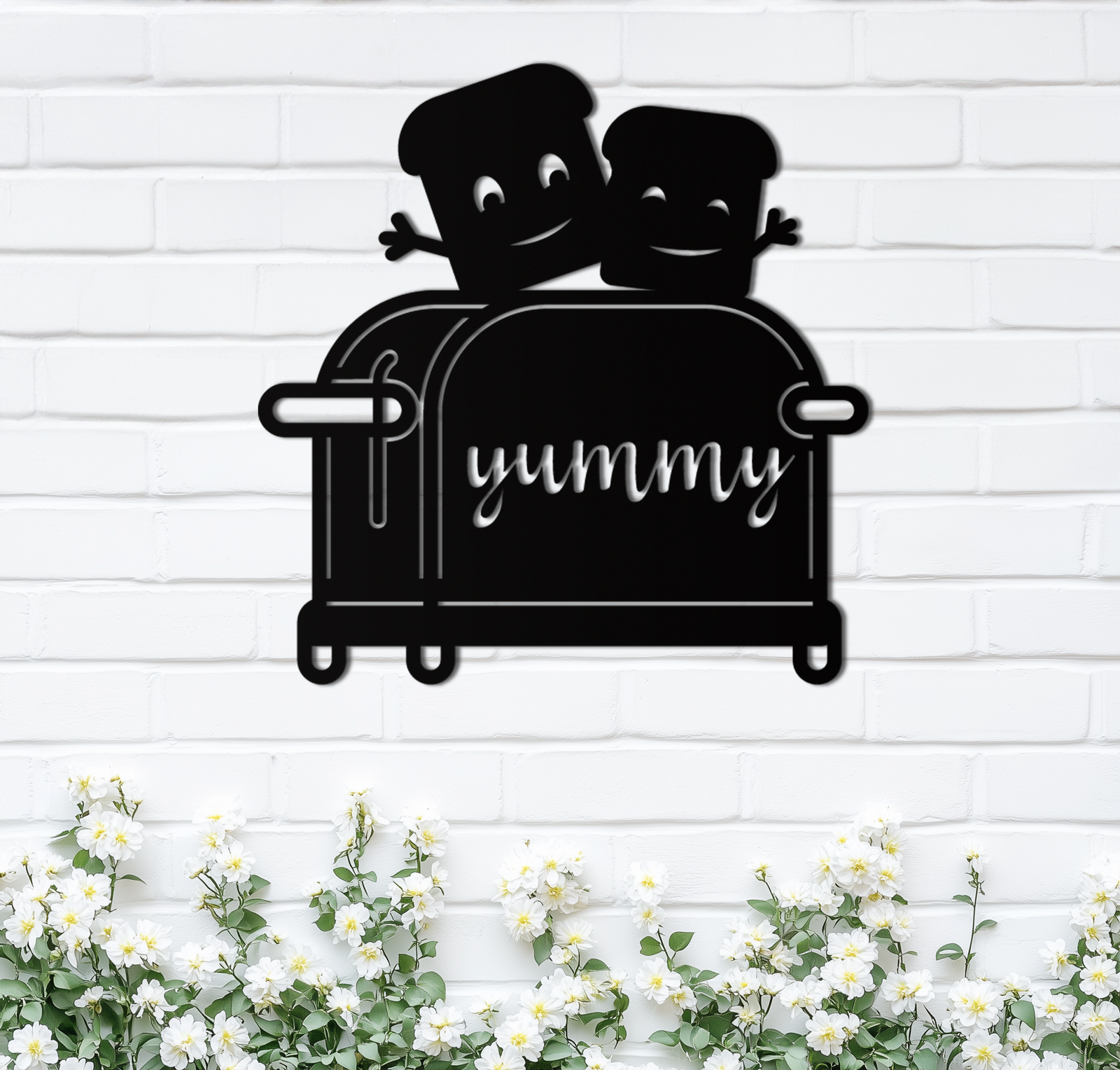 Cute Yummy Toast Metal Wall Art – Playful Kitchen Decor with Smiling Toast Characters on Toaster for Modern Home- KAF412