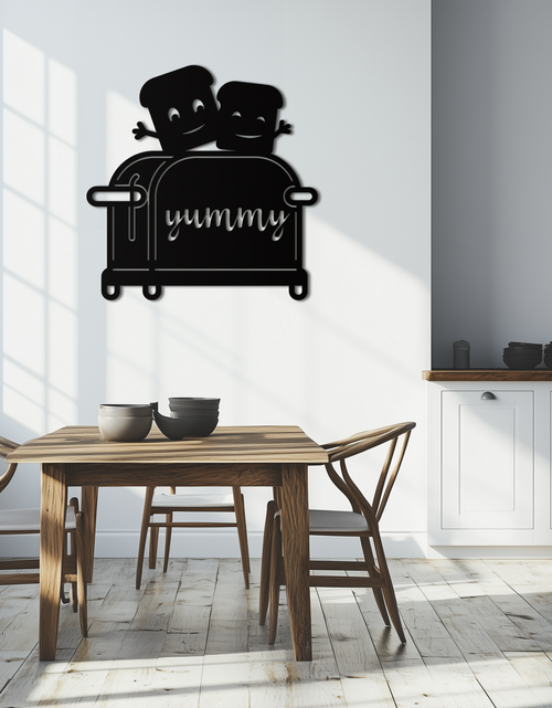 Load image into Gallery viewer, Cute Yummy Toast Metal Wall Art – Playful Kitchen Decor with Smiling Toast Characters on Toaster for Modern Home- KAF412
