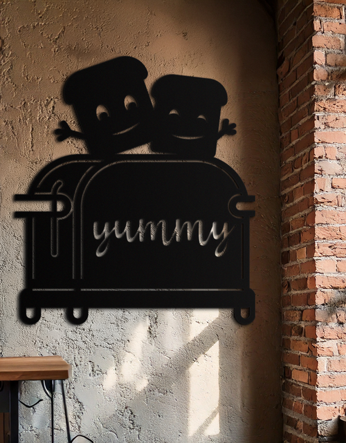 Load image into Gallery viewer, Cute Yummy Toast Metal Wall Art – Playful Kitchen Decor with Smiling Toast Characters on Toaster for Modern Home- KAF412
